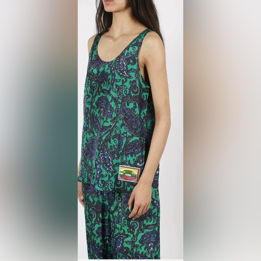 Zimmermann Paisley Silk Tank Top Size 0 Blue Green Sleeveless